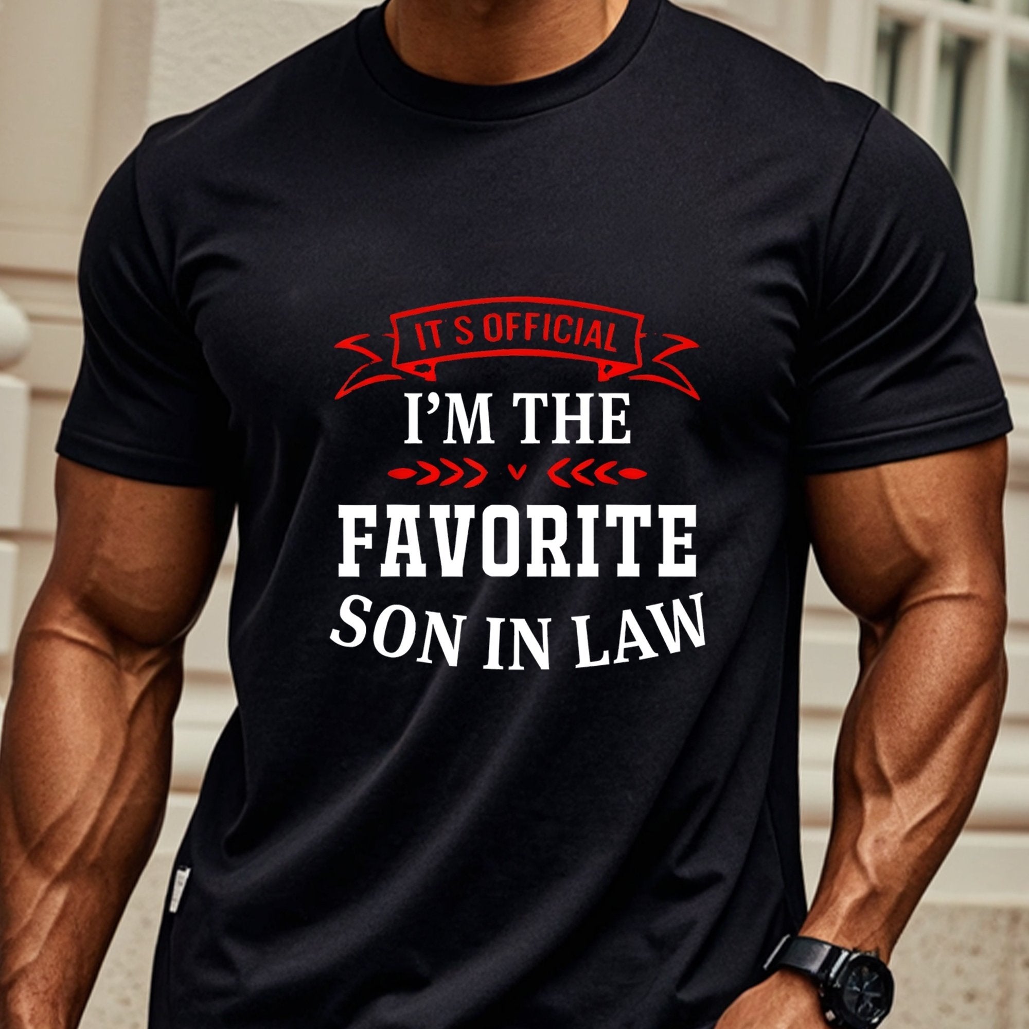 TEMU Official I'm The In Law Casual Black Graphic Tee T Shirts Crew Neck For Men Soft 100% Cotton Ideal For Weekend Casual Hiking Running Going Out