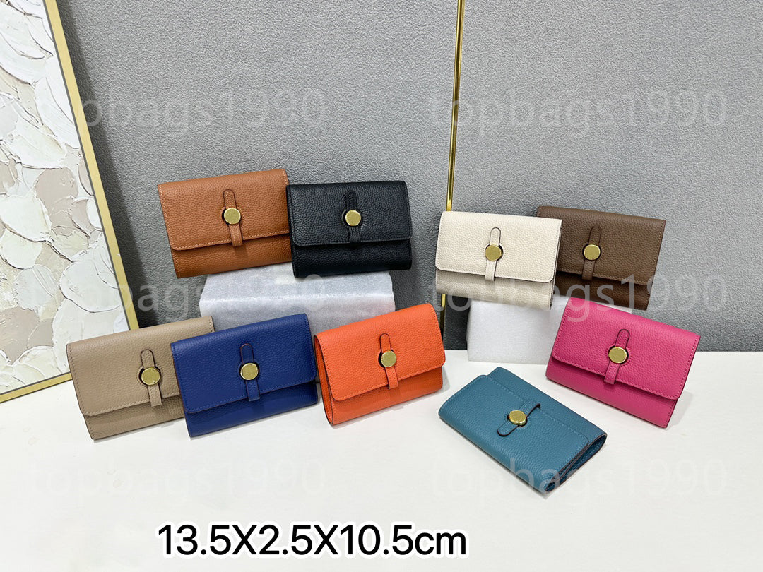 Designer Wallet Luxury Round buckle Short keychain Wallets Card holders Purse Passport Bags fashion cowhide Genuine leather wallet For lady woman 13