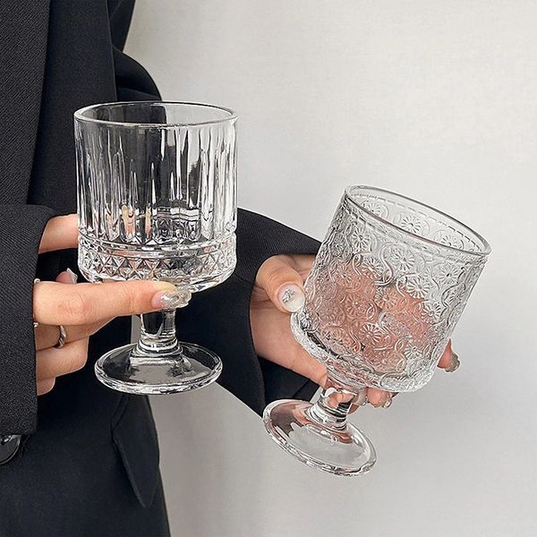 Korean Style Engraved Embossed Small Goblet Glass Cup For Soju Sake Liquor Short Stemmed Glass 241231
