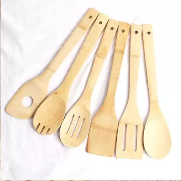 Bamboo spoon spatula 6 Styles Portable Wooden Utensil Kitchen Cooking Turners Slotted Mixing Holder Shovels