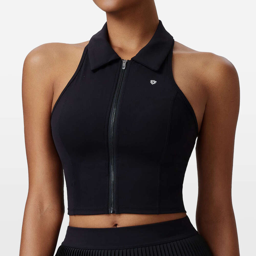 Women&#039;s Sports Top with Fixed Cup Pads, Stand Collar Yoga Shirt, High-End Feel, Outerwear Polo Golf T-Shirt a3 e8