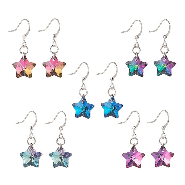 Boucles d'oreilles pendantes étoiles en verre électrolytique