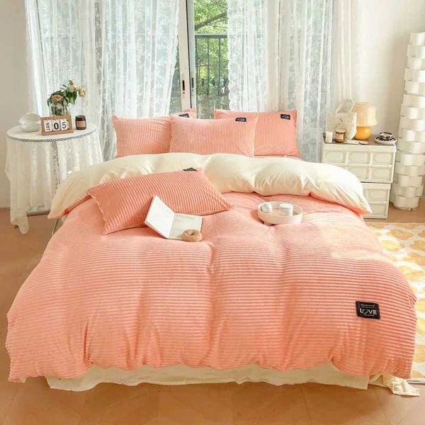 120-150-180CM Solid Color Orange Coral Velvet Warm Bed Sheet Duvet Cover Pillowcase Four-piece Winter Bedding Set M035-6M240816