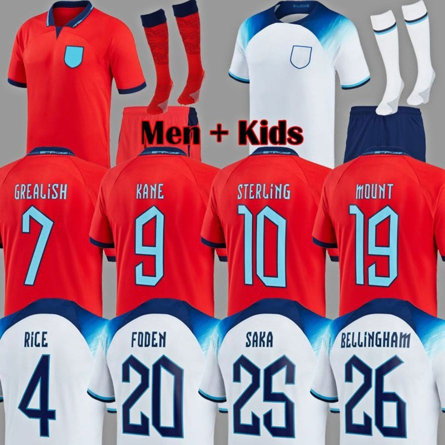 2022 Soccer Jerseys World Cup SANCHO RASHFORD 2023 ENGLAND KANE STERLING GREALISH National team Football Kit 22 23 Red shirts White Blue Men Kids ki