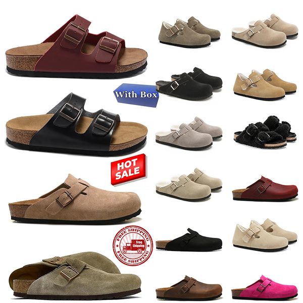 free shipping slippers men women designer sandals black brown grey fur slides nubuck leather clogs mens womens sliders flip flops shoes sand