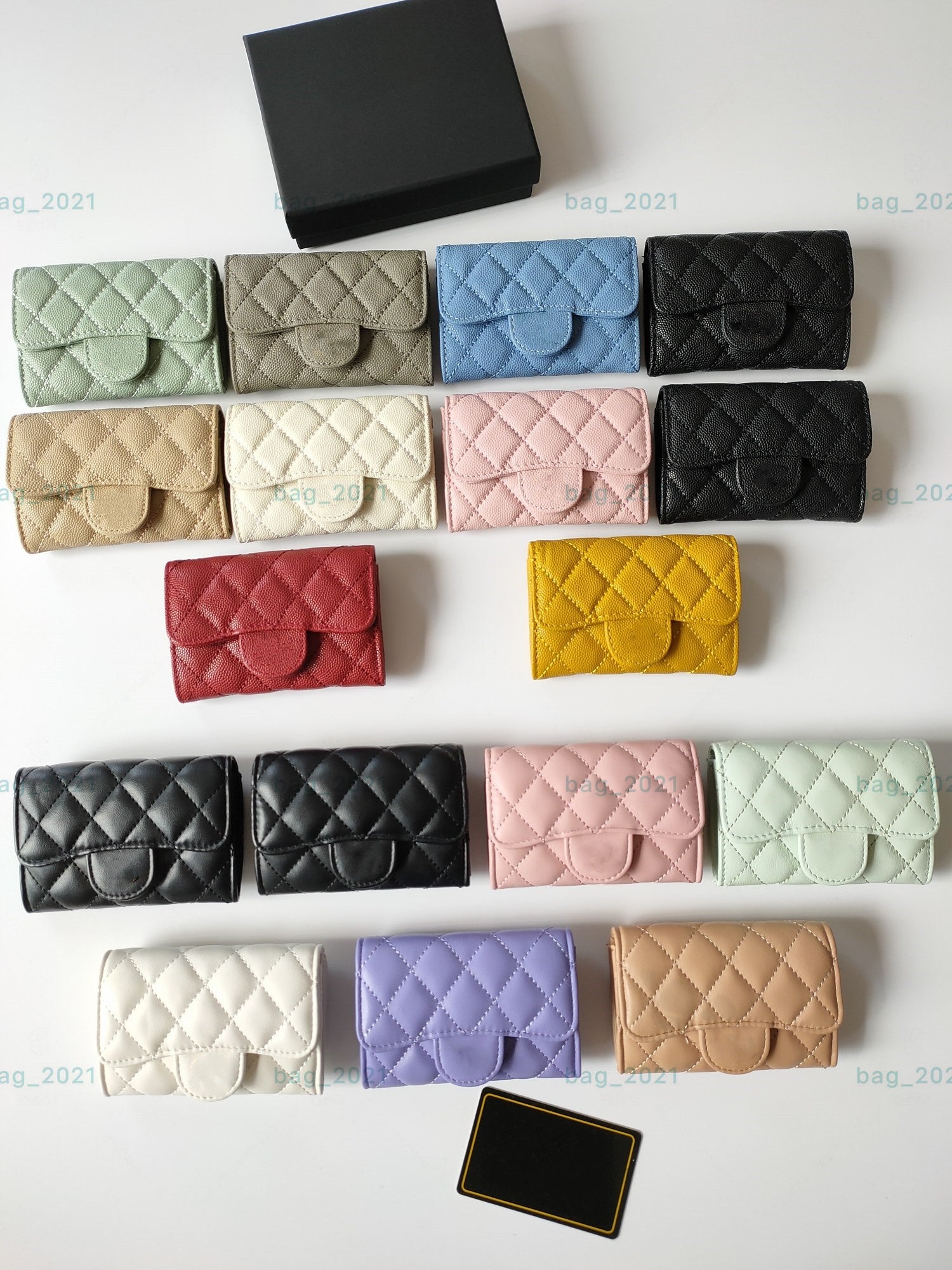 Top Quality Luxury Designer Channel Wallet France Paris Plaid Caviar Style Woman Mini Card Holders Pures Genuine Leather Sheepskin Texture Purse Wit