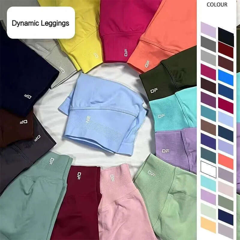 Dfynes Women Yoga Dynamic Ribbed high waist band Gym luluity lemonion Leggings Scrunch bum seam High stretch And durable fabric Workout Pants Traini