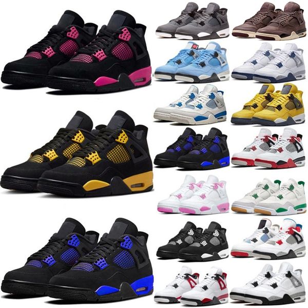 With Box Athletic Shoes Basketball Shoes Red Thunder Lightning White Oreo 4 University Blue Black Cats j4 What The Trainers Sports Shoes for