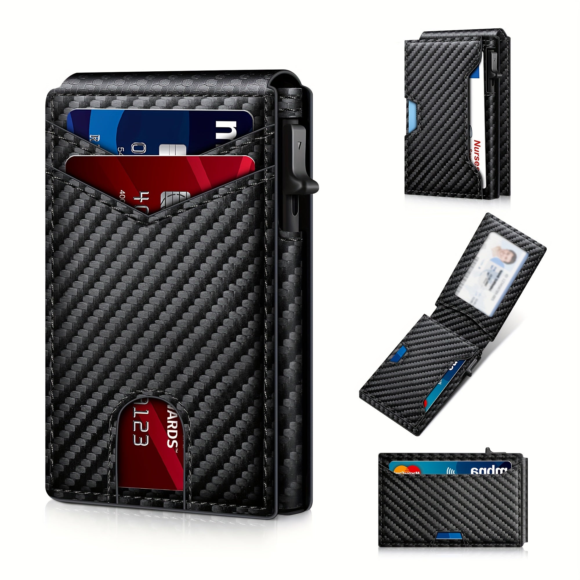 TEMU Rfid Wallet For Men Minimalist Smart Wallet Front Pocket Wallet Credit Card Holder Pop Up Carbon Fiber Wallet Men
