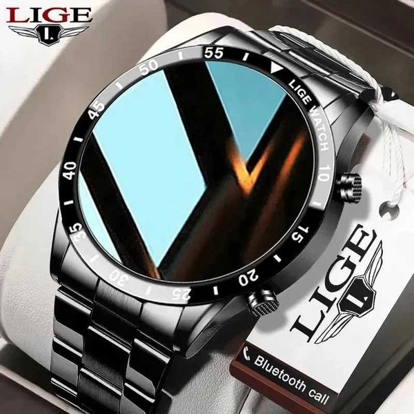 LIGE Full Circular Touchscreen Steel Belt Luxury BT Call Mens Smart Watch Waterproof Sports Activity Fitness Watch+Box T241213