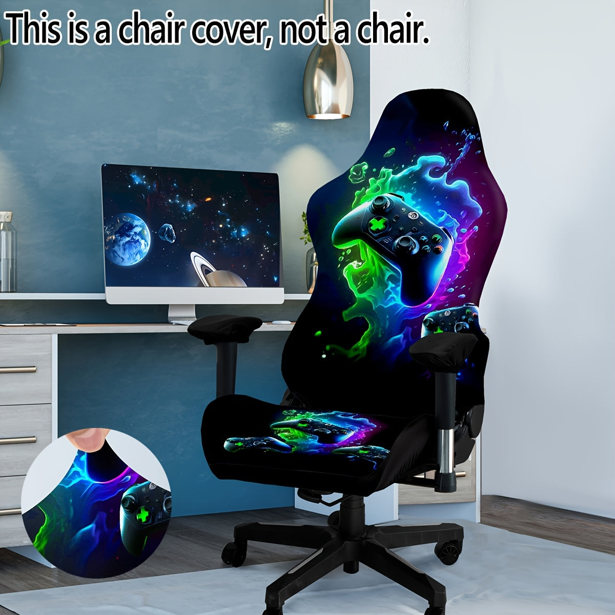 TEMU 1pc Modern Gaming Chair Cover, High-elastic Washable Office Chair Protector With Print, Fabric, Polyester & Spandex Blend, 140-160gsm, For Decor