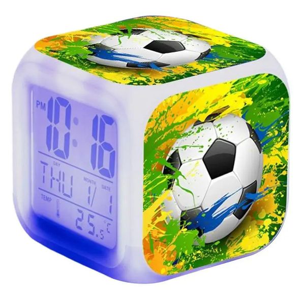 Desk Table Clocks Digital Football Alarm Clock Creative LED Cube with Colorful Light To Display Time Week Month Temperature Home Decoration