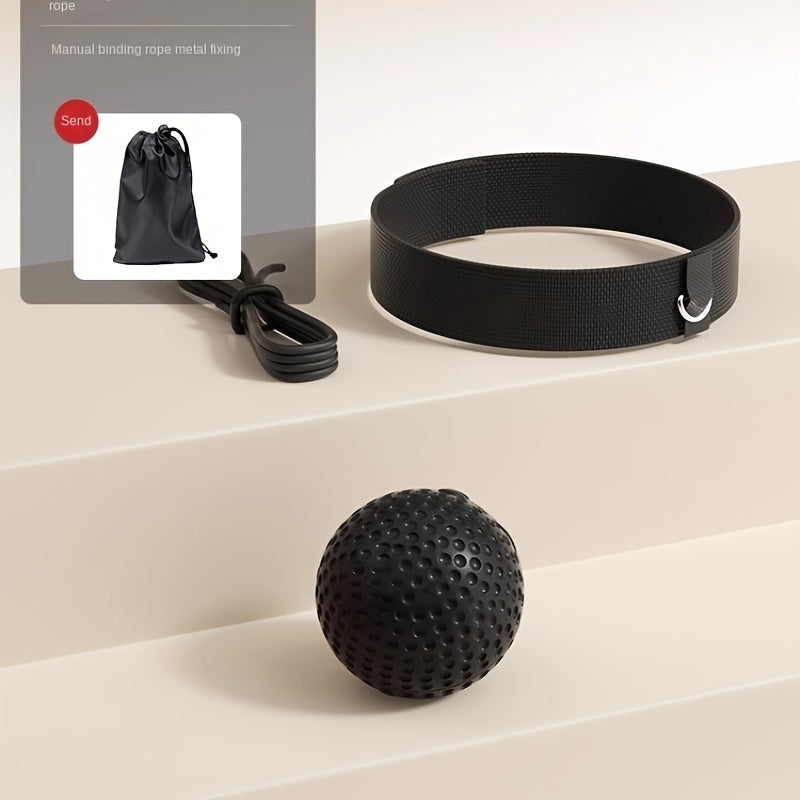 TEMU Head-mounted Boxing Reflex Ball - Training Equipment For Home Workouts, Black Pu Material, Enhances Hand-eye Coordination & Reaction Skills, &