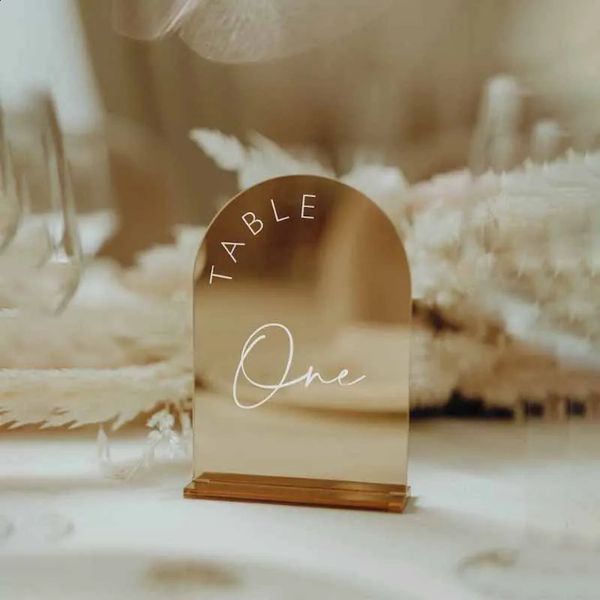 Golden Mirror Acrylic Table Number Wedding Logo Decoration with Bracket 240910