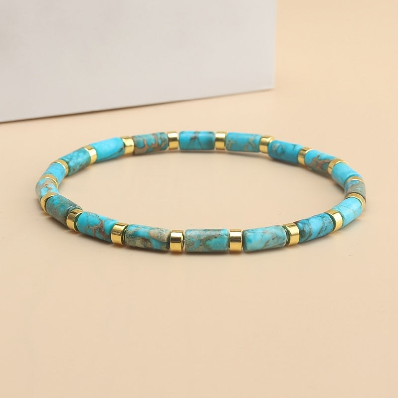 TEMU Bohemian Colorful Natural Stone Bracelet, Handmade Natural Stone Beaded Bracelet, Suitable For Daily Wear, Perfect Gift For Dad-boyfriend On