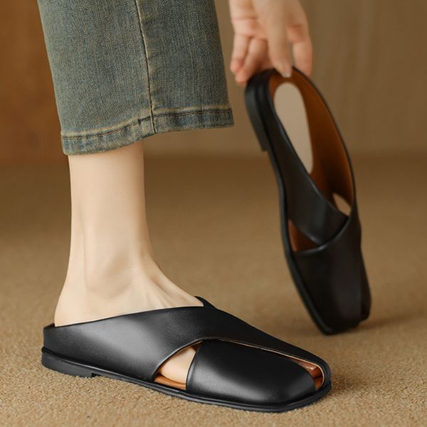 Mules Comfortable Women Elegant Flats Slippers Ladies Summer Sandals Designer Slides Close Toe Fashion Party Shoes Female e082