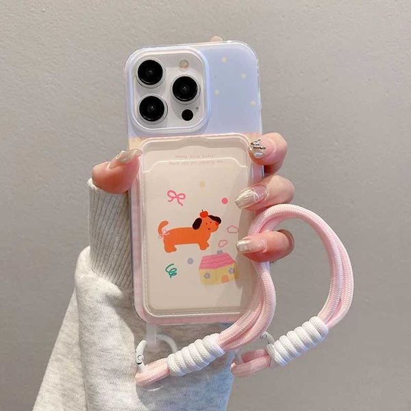 Cute Phone Case Cartoon Dog Hanging Rope Card Bag Phone Case Suitable For 16 promax 15 Pro plusC250116