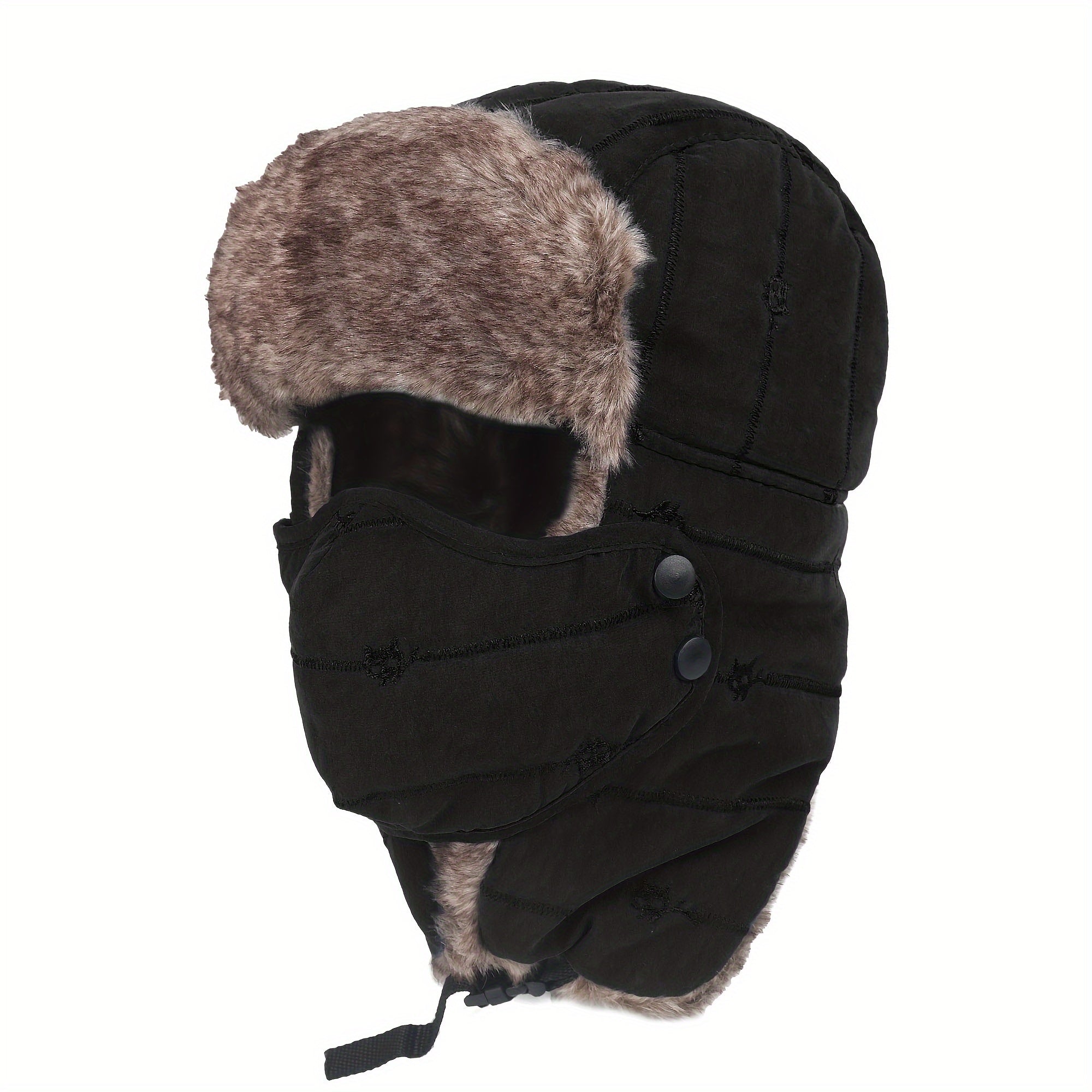 TEMU Winter Hat With Ear Flaps Face Mask Warmer Hat Ski Plush Lined Cold Weather Hat For Men Women