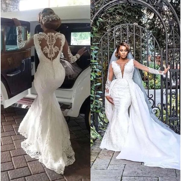 Elegant Lace Mermaid Wedding Dresses With Detachable Tulle Skirts For Women 2024