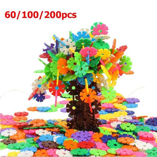 60-100-200pcs Snowflake Buliding Blocks 2 Colors Available Children Puzzle Plastic Early Education Toys Gift for KidsC241230