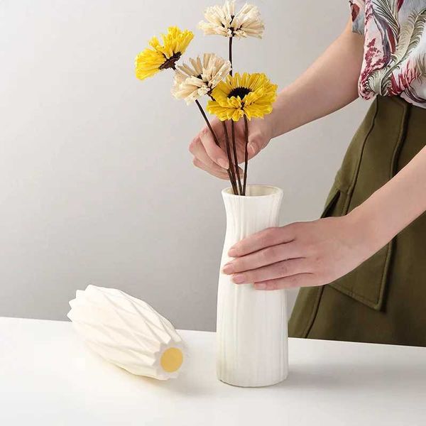 Vases Scandinavian Plastic Vase Living Room Bedroom Decorative Vase Simple Home Fresh Flower Arrangement Vase 1pc z241212