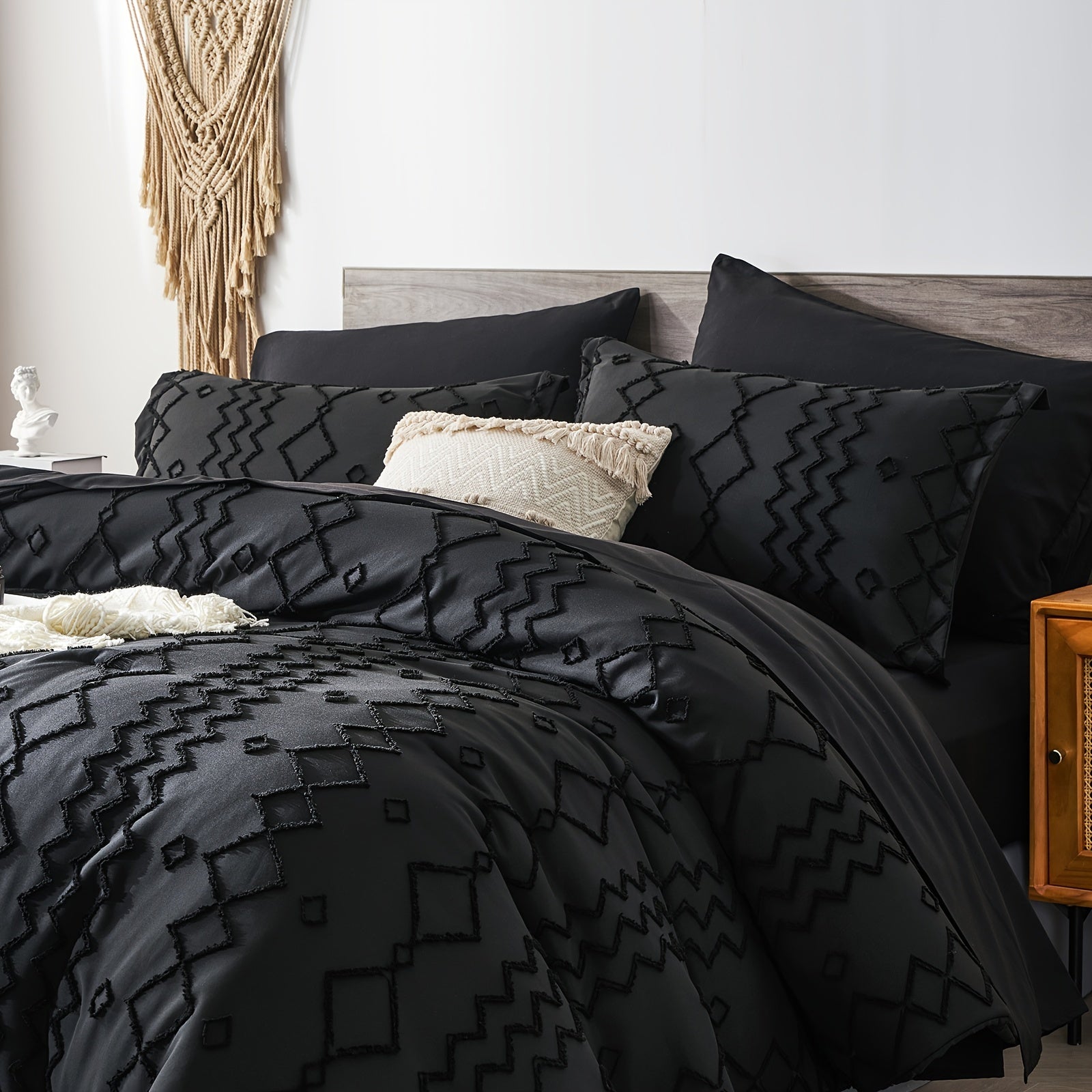 TEMU 7pcs Bed In A Bag Tufted Comforter Set, Boho Shabby Chic Comforter And Sheet Set, Soft Microfiber Complete Bedding Set For All Season