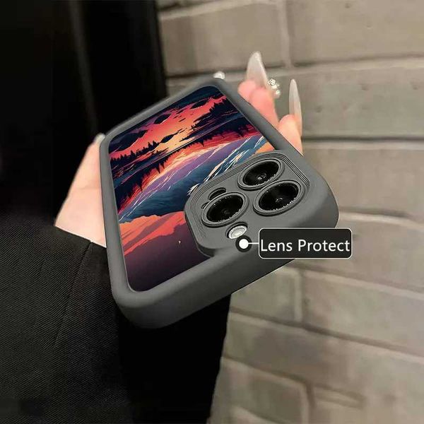 Designer Phone Case Mountain Lake Landscape Silicone Phone Case Suitable for iPhone 16 15 14 11 13 Pro XS Max Soft Cover 7 8 Plus X XR SE Fu