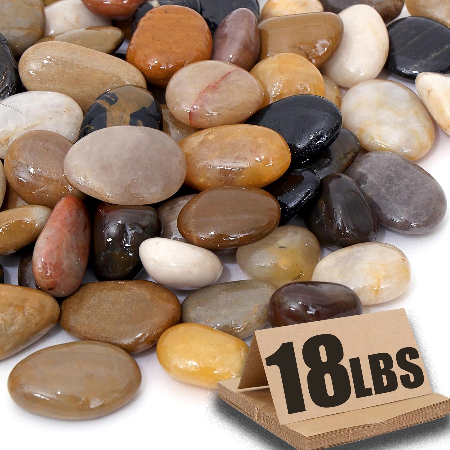 TEMU 18lb Mixed Rocks For Plants - Polished Decorative Stones For Garden Landscaping, Planters, Indoor & Outdoor Decor, 1-3 Inch, Glossy Finish,