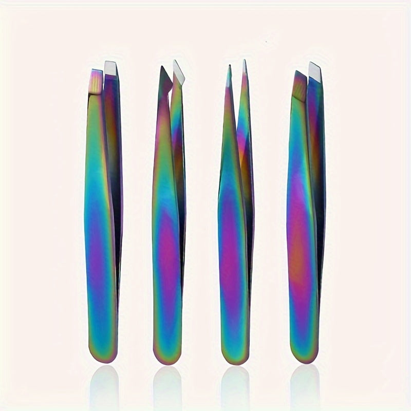 TEMU 4pcs Stainless Steel Eyebrow Tweezers Set Hair Removal For - Durable, Accurate & Stylish, Eyebrows, Facial Hair, & Ingrown Hairs