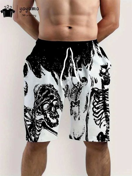 Moda Skull Print Shorts Summer Mens Shorts Drawstring calças masculinas casuais esportes de fitness calças curtas Man Breathable Pantxj25011