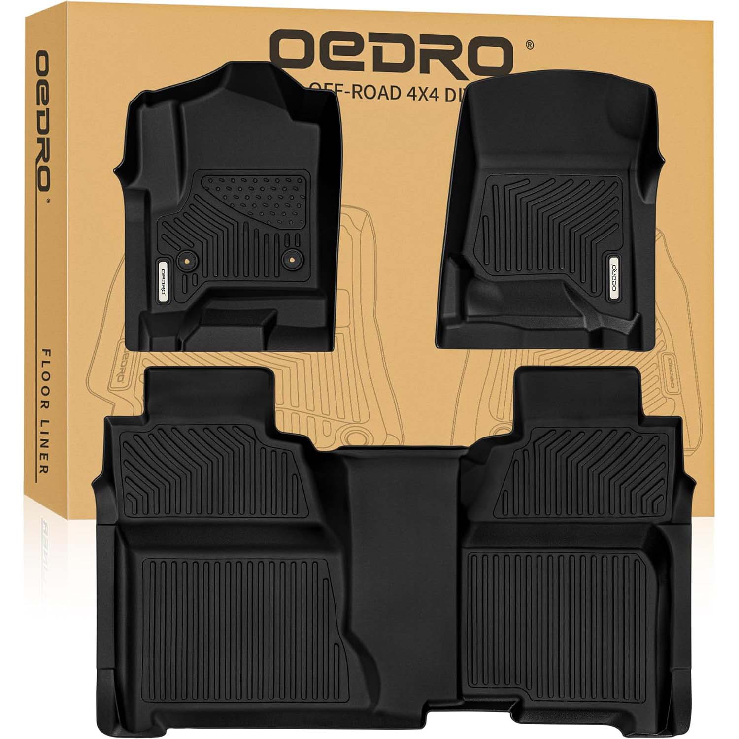 OEDRO Floor Mats for 2014-2018 Chevy Silverado-GMC Sierra 1500, 2015-2019 Silverado-Sierra 2500-3500 Crew Cab, Black TPE All Weather Floor Liner Set