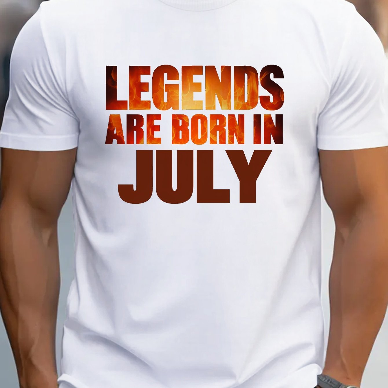 TEMU " Men's Cotton T-shirt - Fit, Cotton, With Flame-letter Print, Round Neck, Machine Washable, Ideal For All , Cotton T Shirts