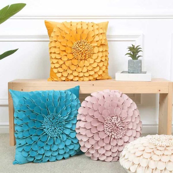 Cushion-Decorative Pillow 1Pc ic Style 3D wer Cushion CasesHandmade Decorative Throw Covers for Couch Sofa Bedroom Living Room 18x18 Inch z2