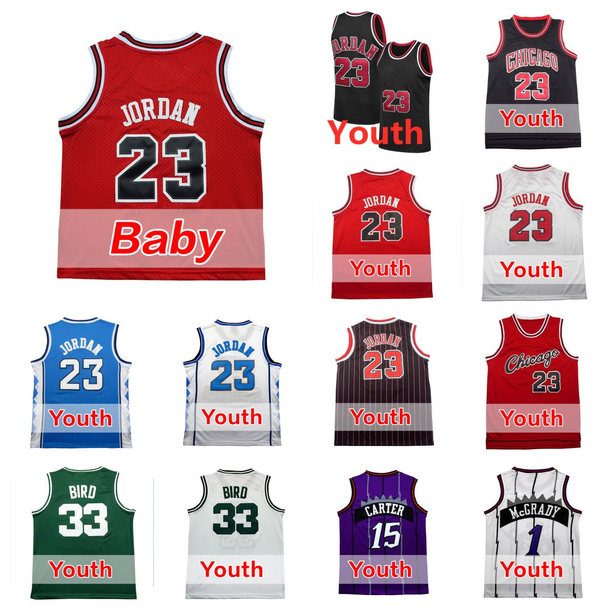 23 Michael Youth Jerseys Vince Carter kid Tracy McGrady Larry Bird Bady Jersey free shipping