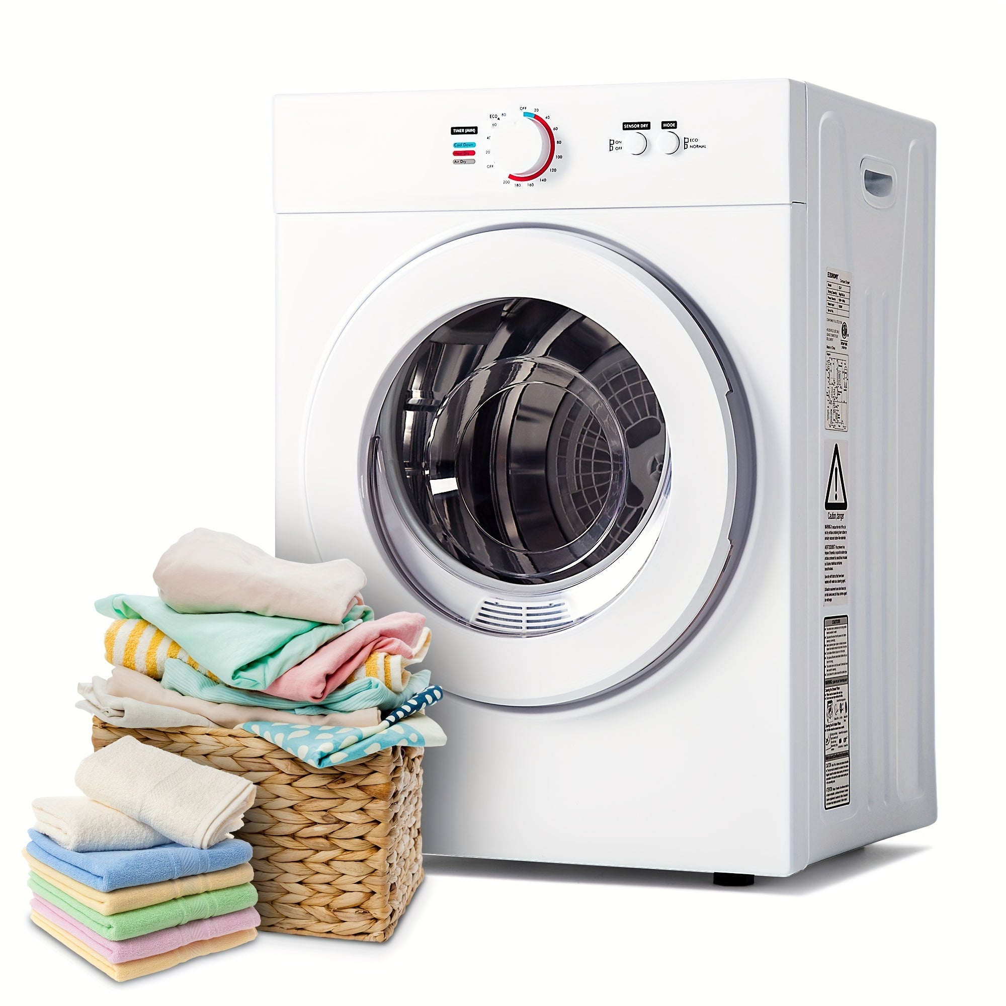 TEMU Icyglee 1.6-1.85-2.8 Cu. Ft. Compact Clothes Dryer With Stainless Steel Lined Exhaust Duct, Portable Four-function Dryer Machine, Apartments,