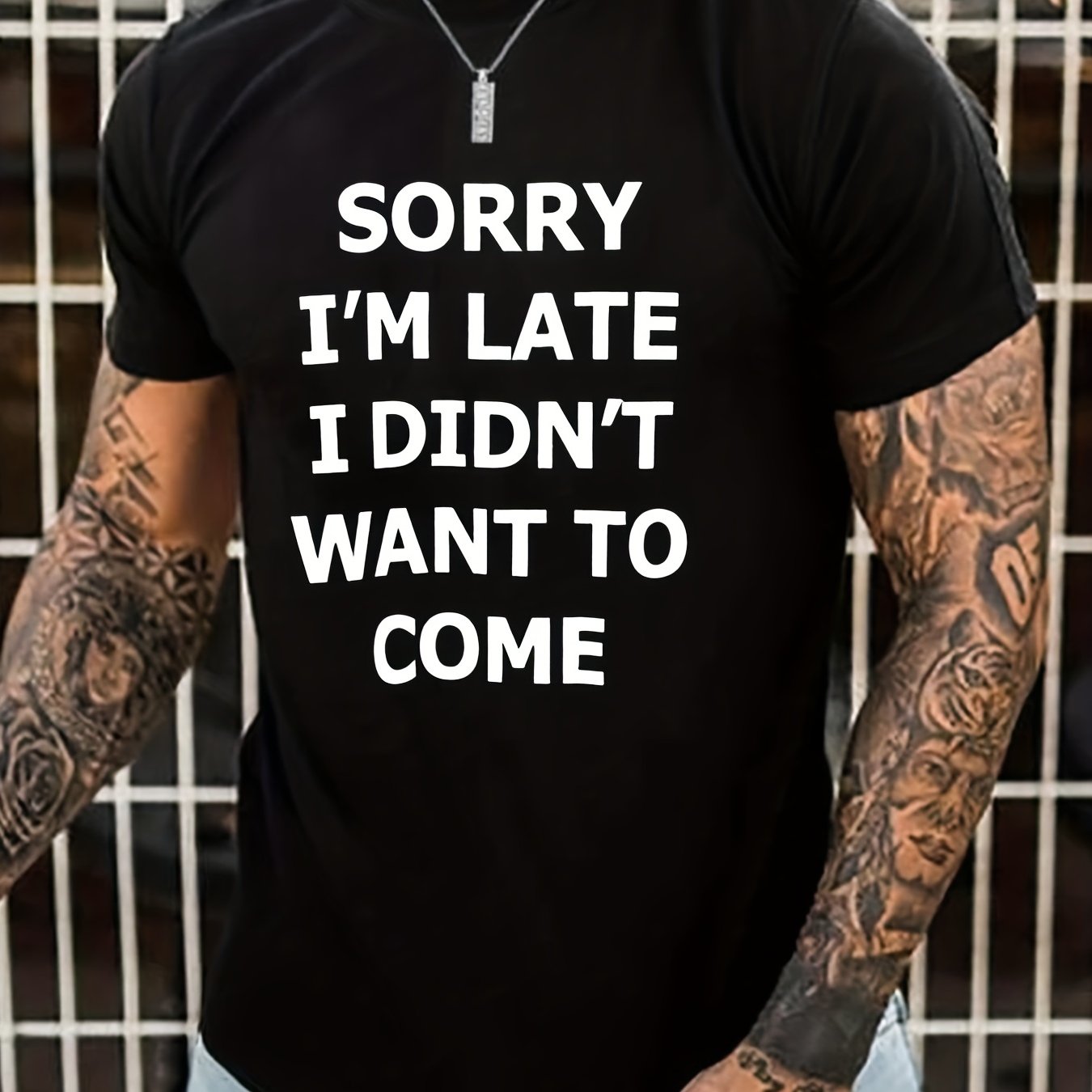 TEMU Men's Casual " I'm 't Want To Come" Neck Short Sleeves T-shirts For Summer