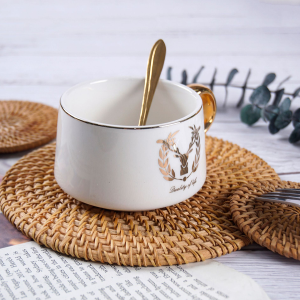 Natural Woven Rattan Drink Placemats - Versatile Antiscalding Coffee Saucer Protectors with Built-In Holders (8cm to 20cm Options)