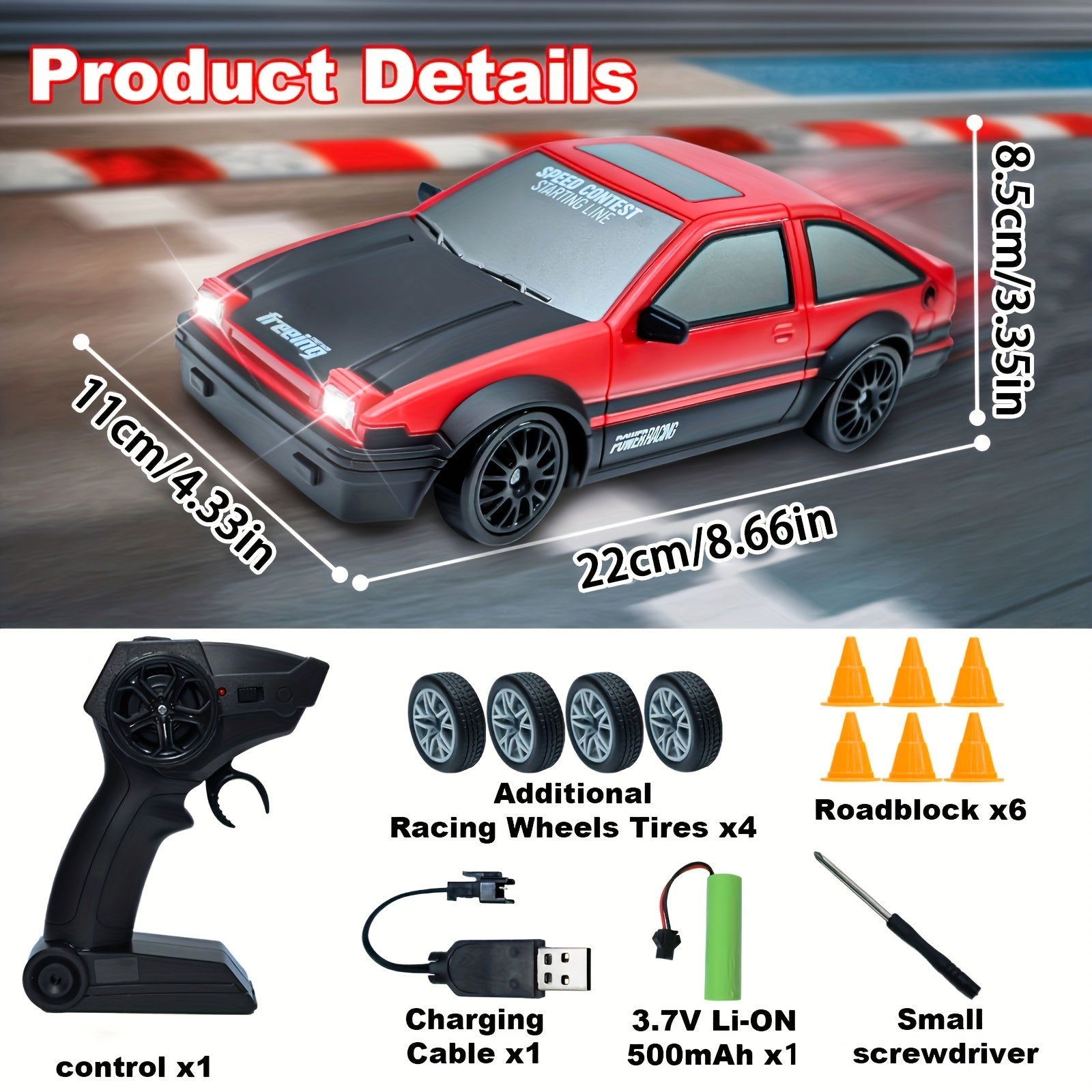 TEMU Rc Drift .4ghz 1:24 Scale 4wd High Speed Rc Model Car With Led Lights And Drift Tires, Rc Toy Car For Adult Boys And Girls, Ideal Birthday Or