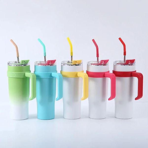 Portable coffee cup with straw handle large capacity car dual beverage stainless steel 240827