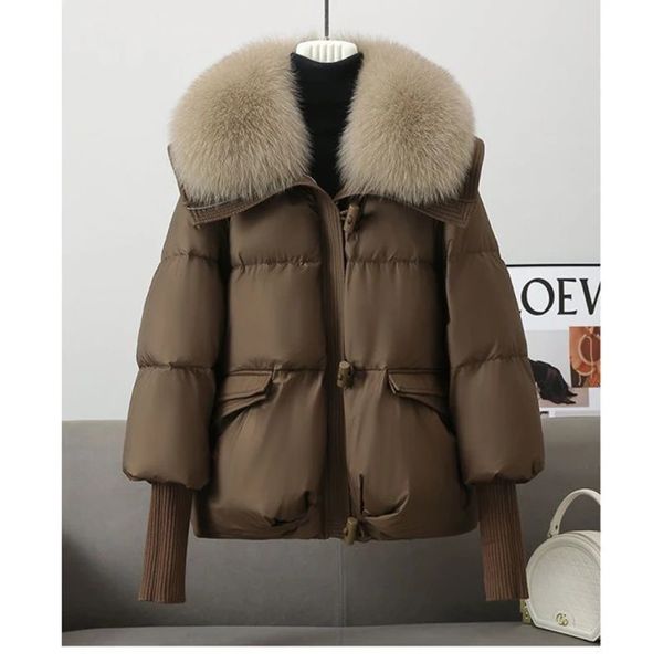 Winter Fur Collar Puffer Down Parka Loose Warmer Thicken Snow Jacket Pocket Zipper Faux Outerwear Female 241126