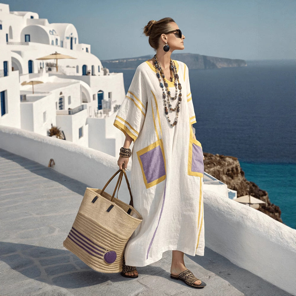 A1144 Summer foreign trade new European and American Amazon independent station hot elegant large size printed long swing dress