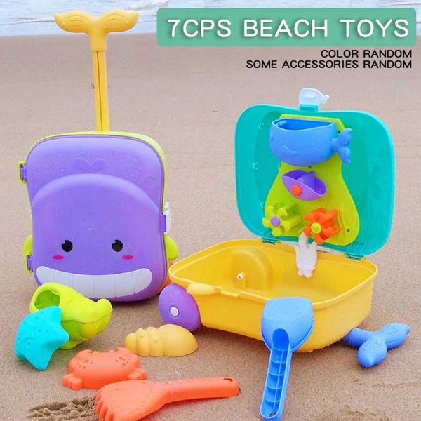 Sand Play Water Fun Childrens Summer Beach Toy Set Whale Luggage Handcart Box Summer Beach Shovel Outdoor Water Toy H241023
