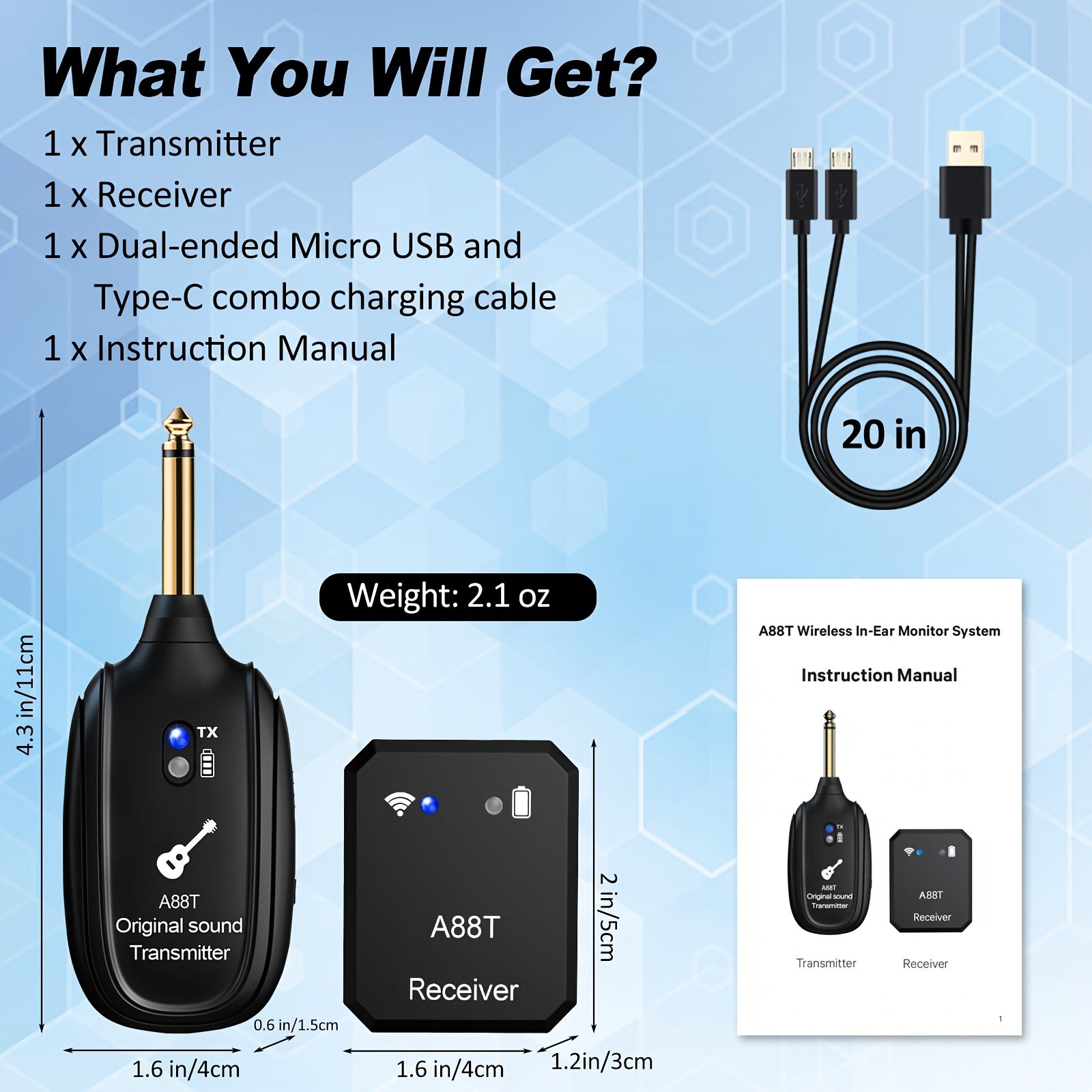 TEMU -a88t Wireless In-ear Monitor System With Active Noise Cancelling, Auto-pairing Iem, - Transmitter & Receiver, Plug-and-play For Studio, Live