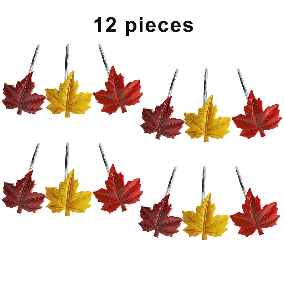 TEMU 12pcs Metal Leaf Shower Curtain Hooks - Rust-resistant, Non-fading, & Use For Thanksgiving & Fall Decor, Bathroom Accessories, Shower Curtain