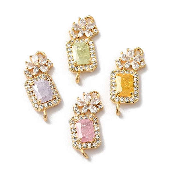 Messing Pflaster klar Kubisch Zirkonia Blume Rechteck Verbinder Verbinder Charms