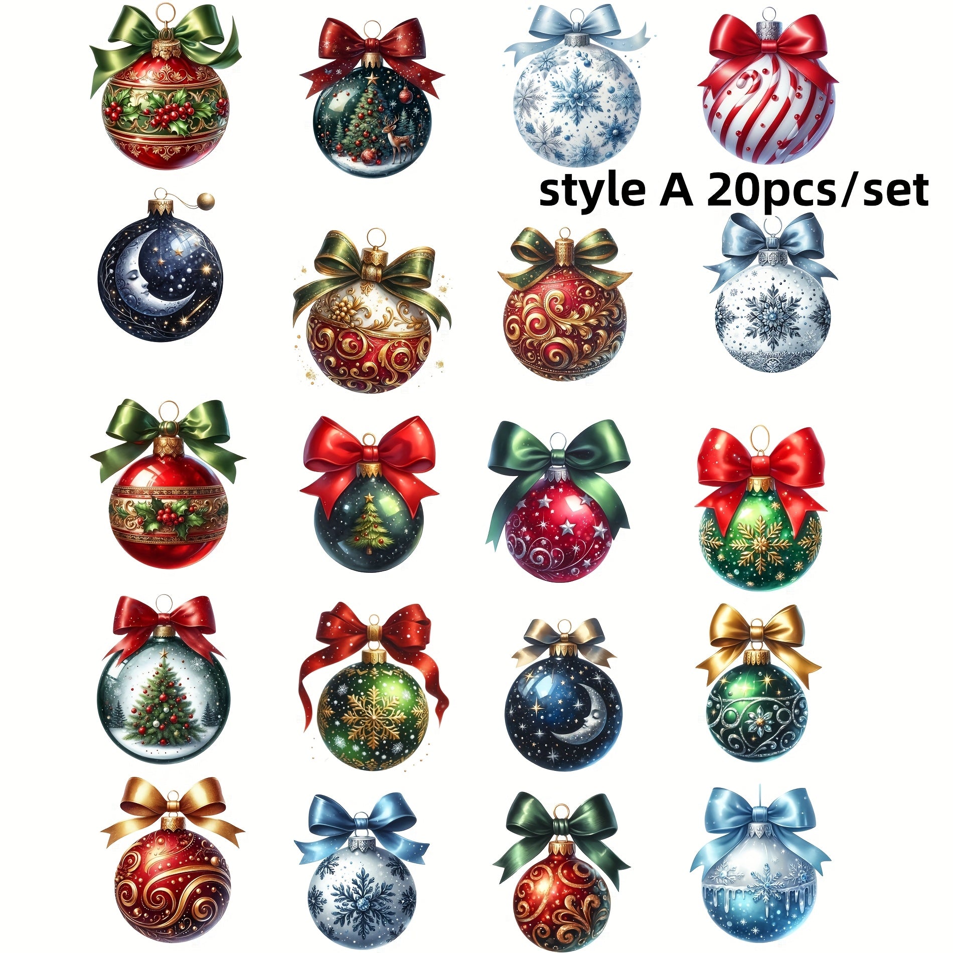 TEMU 20pcs-set Vintage Christmas Tree Ornaments, Ball Decorations, High Quality Stickers For Diy Notebooks, Albums, And Journals