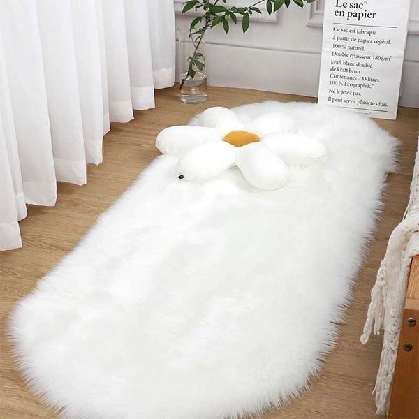 Oval Fluffy Living Ro Carpet Soft Faux Fur Plush Bedro Bedside Carpets Girl Ro White He Decoration Rugs Furry Floor Mats Z250208
