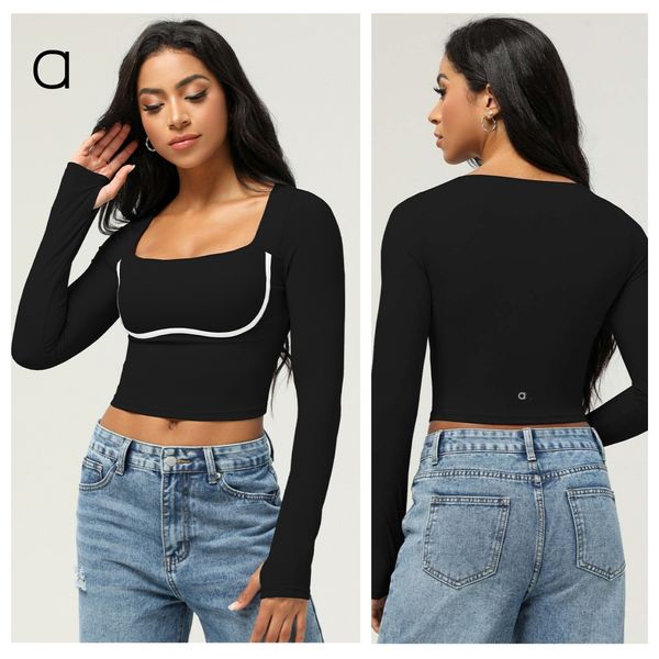 A573 Women Tight-fitting Sports T-shirt Woman Collar Short Casual Long-sleeved Autumn and Winter Shirts with Chest Pad Yoga Clothes