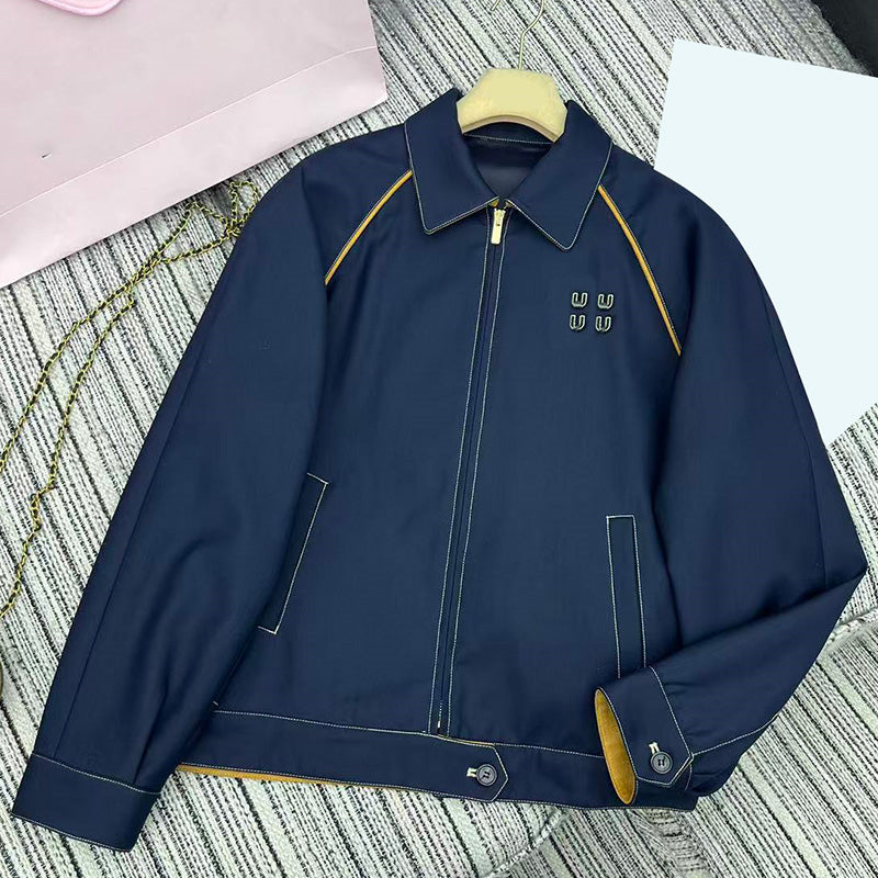 Designer Womens Lapel Jacket Luxury Contrast Color Vintage Jackets Spring Autumn Long Sleeve Zipped Outerwear