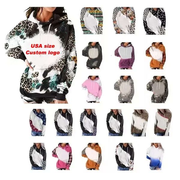 Wholesale Leopard Sweatshirts Grain Adults Bleach 100% Polyester Sublimation Blank Faux Bleached Hoodies Printable Tie Dye Pullover Sweater